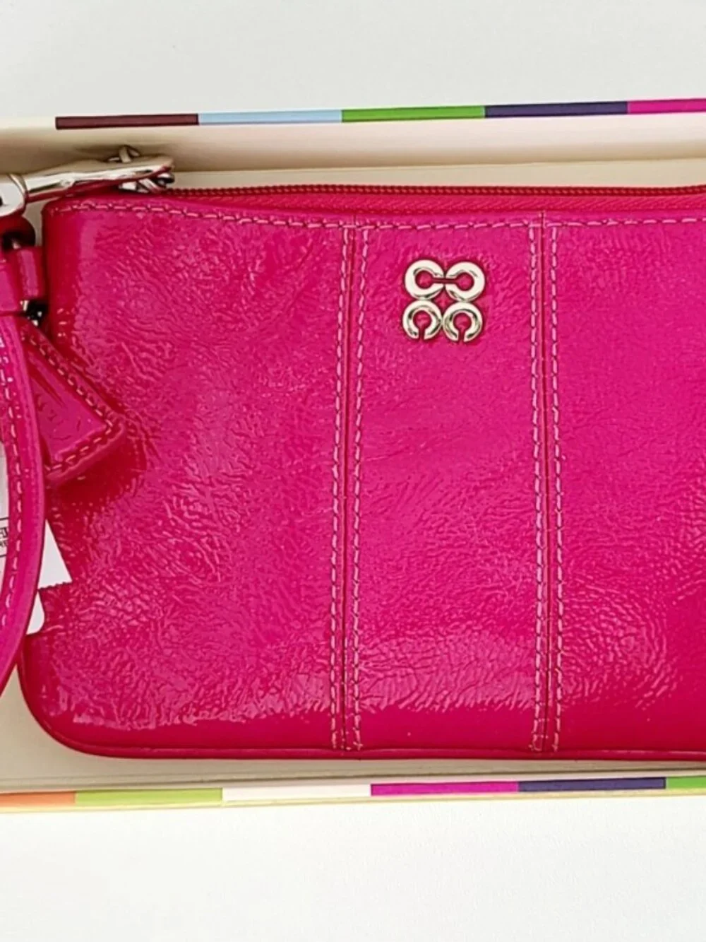 Coach Wristlet Y2K Magenta Pink Patent Leather Zip Silver w/Box